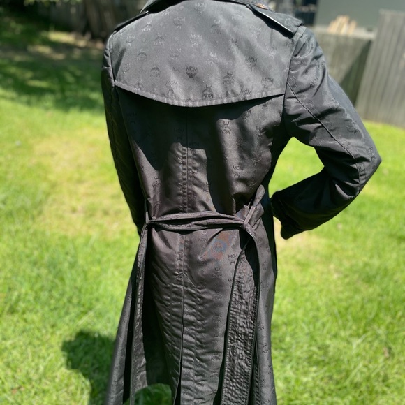 MCM Jacket x Dress Camp monogrammed black trench coat circa 2011. Sz Med - Picture 2 of 9